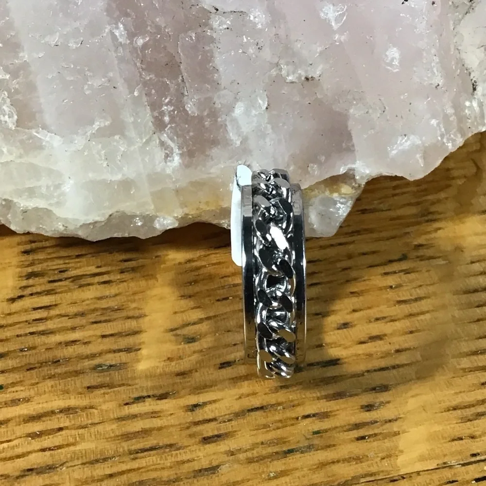 Stainless Steel Silver Fidget Chain Band Ring